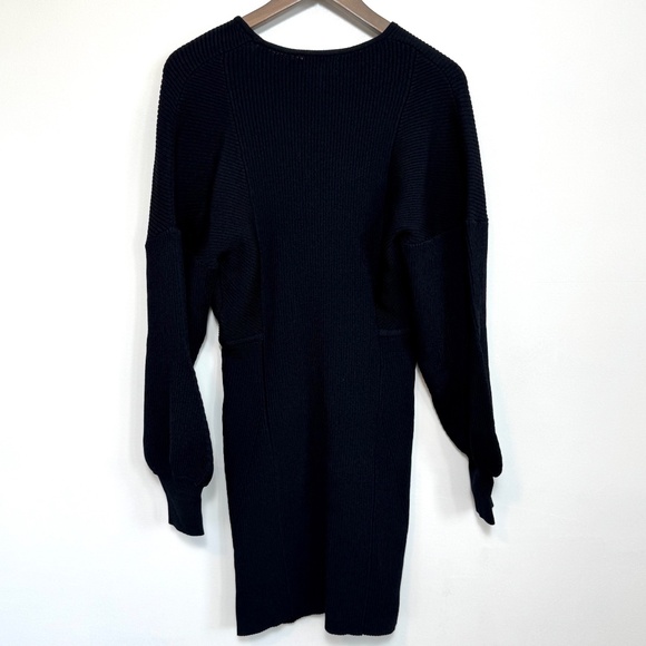 NWT GANNI Dress Dark Navy V-Neck Wrap-effect Ribbed-knit Mini Skirt Size M - Picture 10 of 13